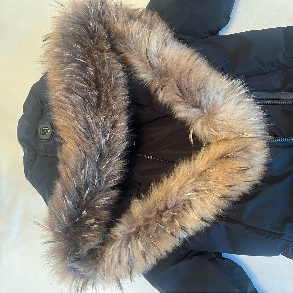 Black Puffer Coat with Faux Fur Hood - Picture 6 of 7
